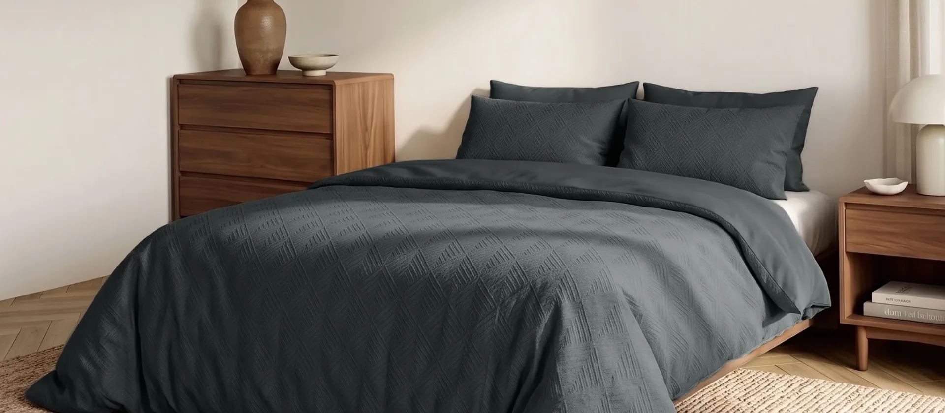 Opgemaakt bed in warm ochtendlicht